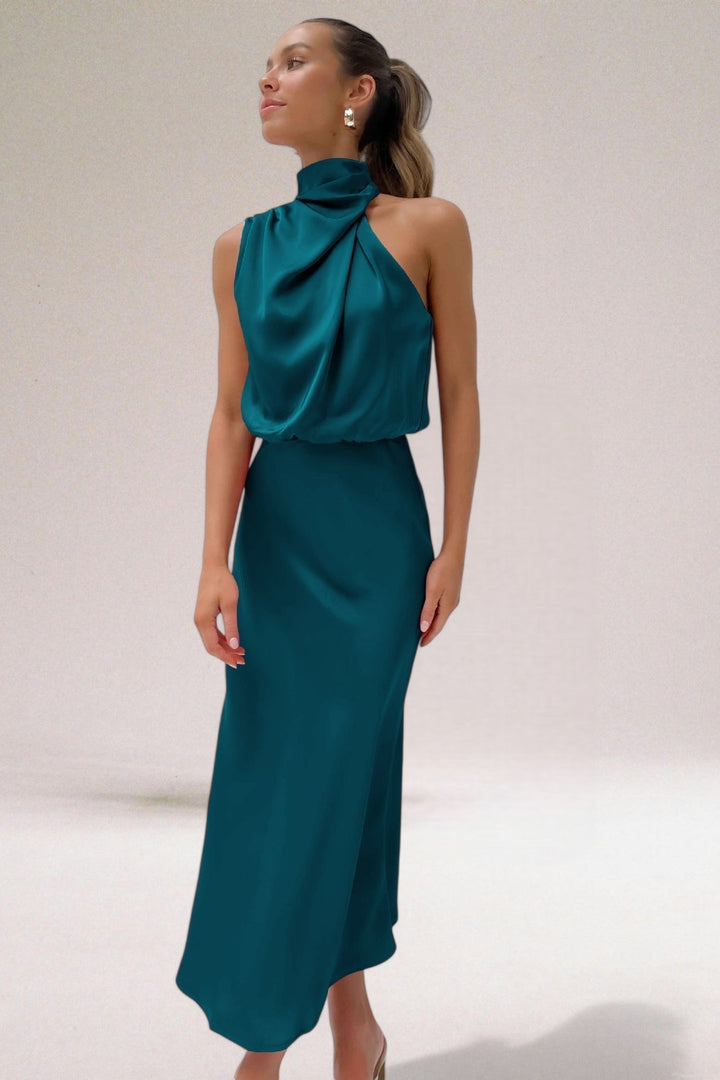 Flavia | Women's Satin Halter Neck Wedding Guest Dress