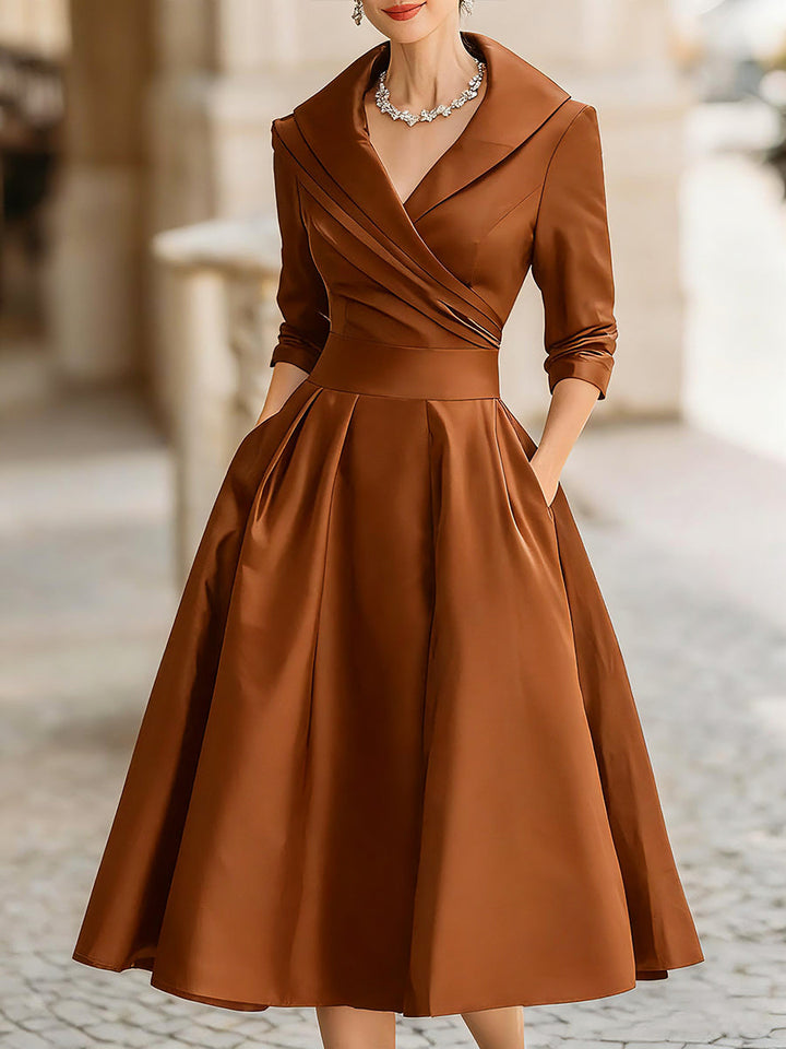 Hanne | Women's Wrap Collar Elegant Midi Evening Dress