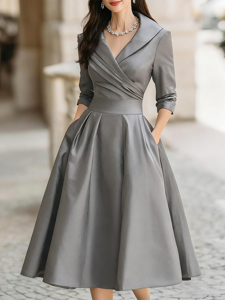 Hanne | Women's Wrap Collar Elegant Midi Evening Dress