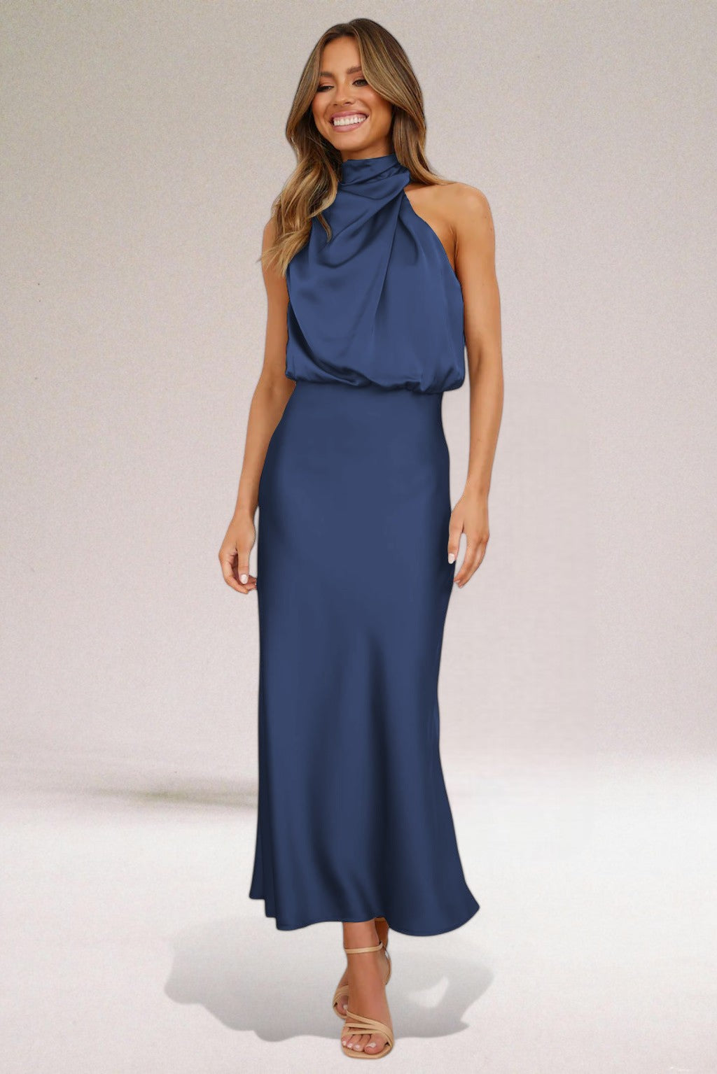 Flavia | Women's Satin Halter Neck Wedding Guest Dress