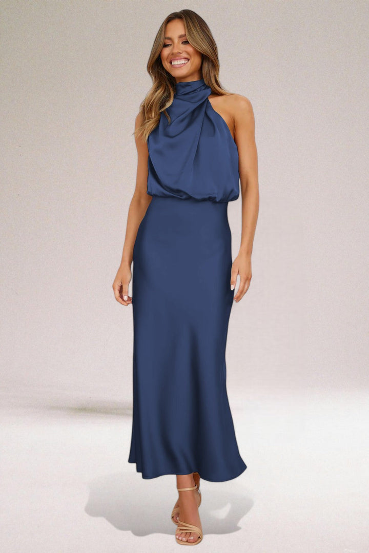 Flavia | Women's Satin Halter Neck Wedding Guest Dress