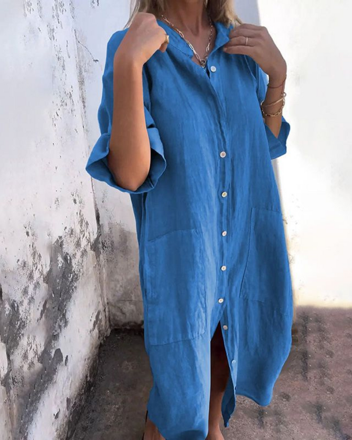 Bianca | Women's Boho Button-Down Midi Shirt Dress