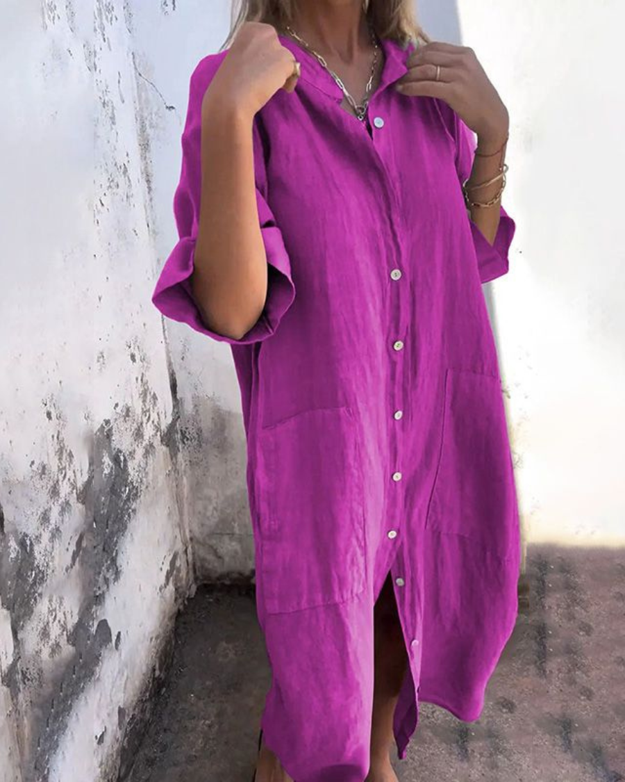 Bianca | Women's Boho Button-Down Midi Shirt Dress