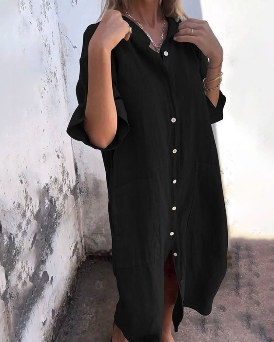Bianca | Women's Boho Button-Down Midi Shirt Dress