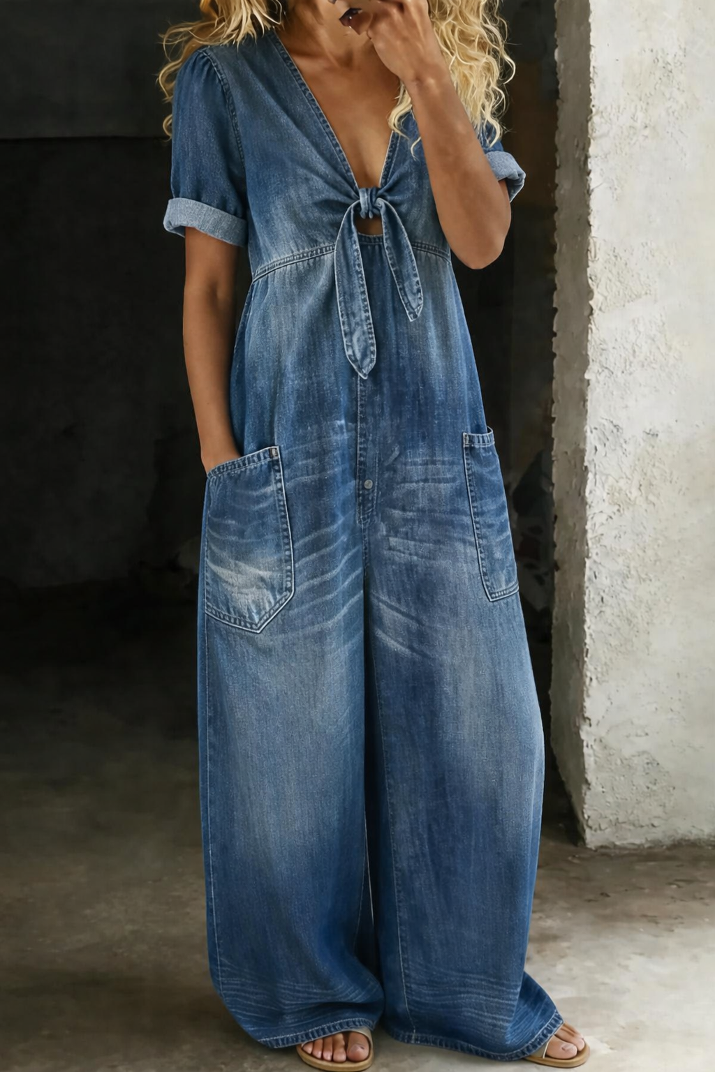Maya™ | V-neck denim jumpsuit