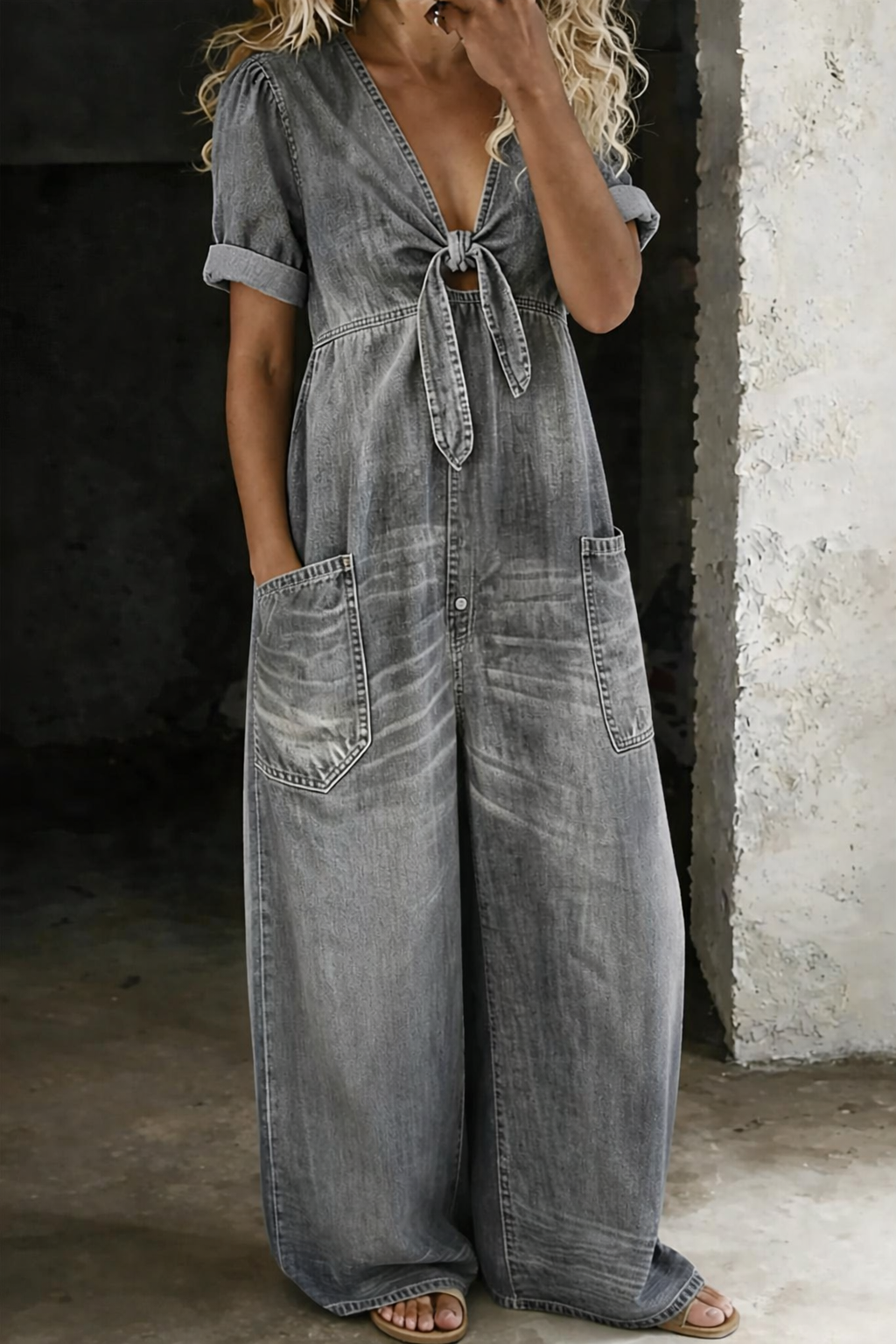 Maya™ | V-neck denim jumpsuit