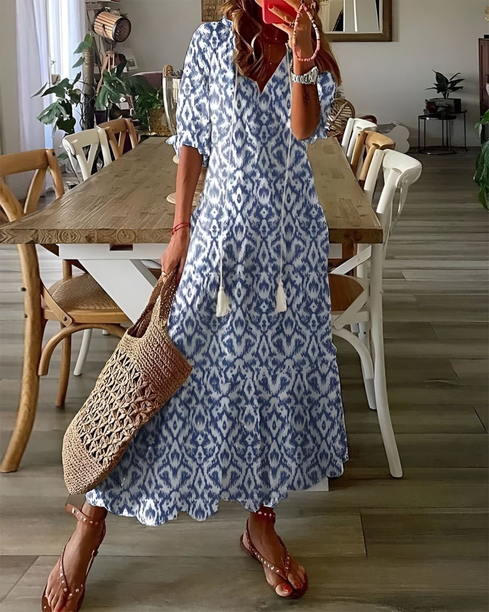 Willow | Women's Boho V-Neck Loose Midi Dress