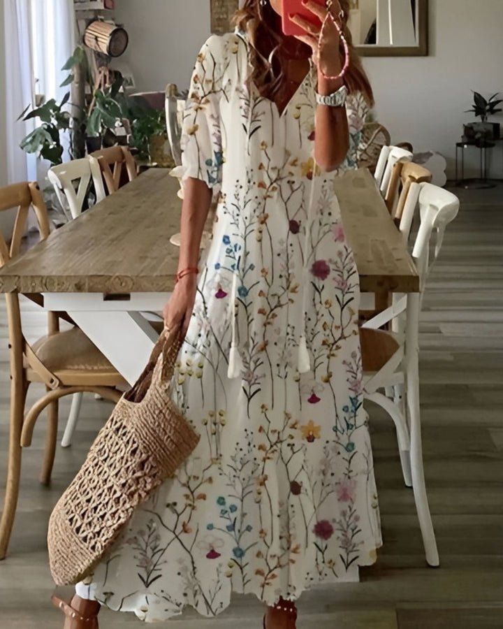 Willow | Women's Boho V-Neck Loose Midi Dress