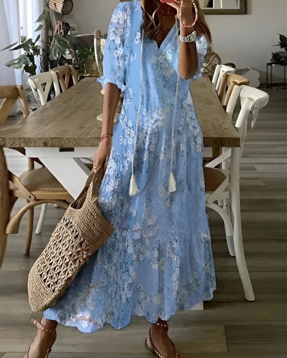 Willow | Women's Boho V-Neck Loose Midi Dress