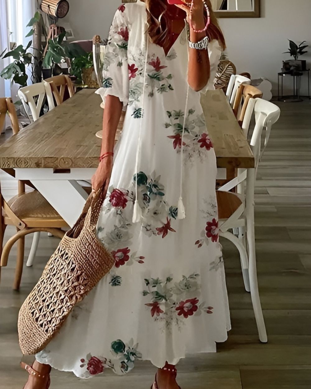 Willow | Women's Boho V-Neck Loose Midi Dress