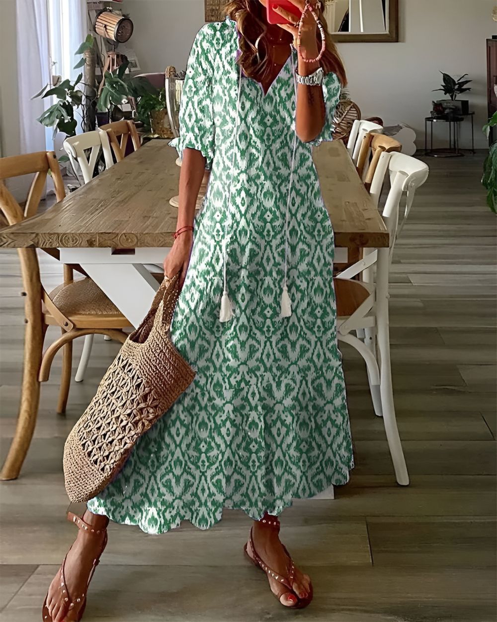 Willow | Women's Boho V-Neck Loose Midi Dress