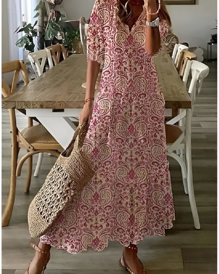 Willow | Women's Boho V-Neck Loose Midi Dress