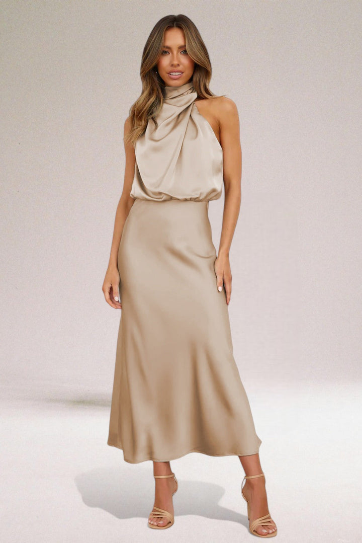 Flavia | Women's Satin Halter Neck Wedding Guest Dress