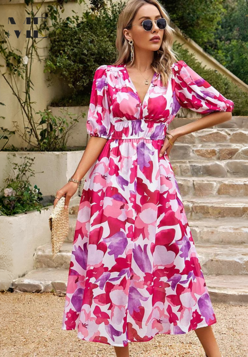 Monica | Women's Summer Floral Midi Dress