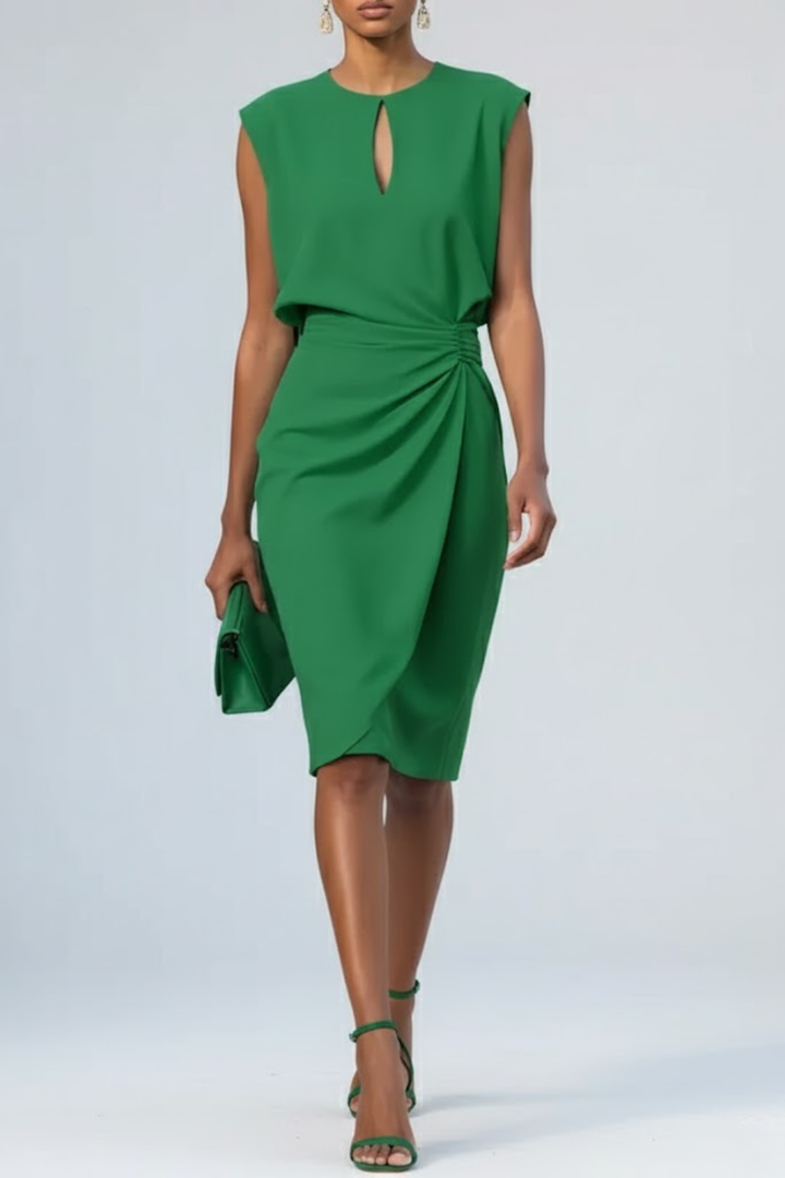 Isolde | Women's Ruched Waist Keyhole Neck Midi Dress
