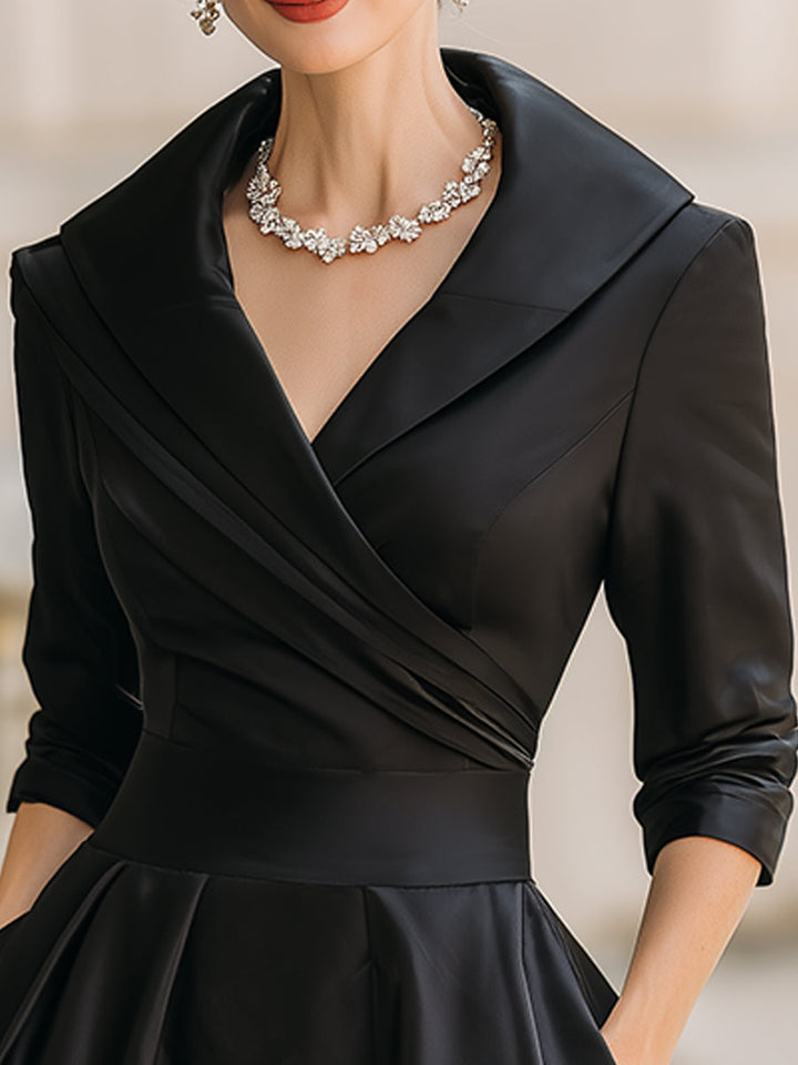 Hanne | Women's Wrap Collar Elegant Midi Evening Dress