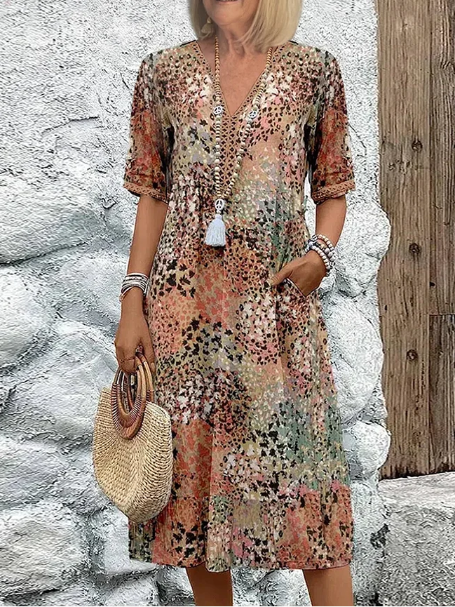 Sofia | Elegant Floral Midi Dress with Tummy Coverage