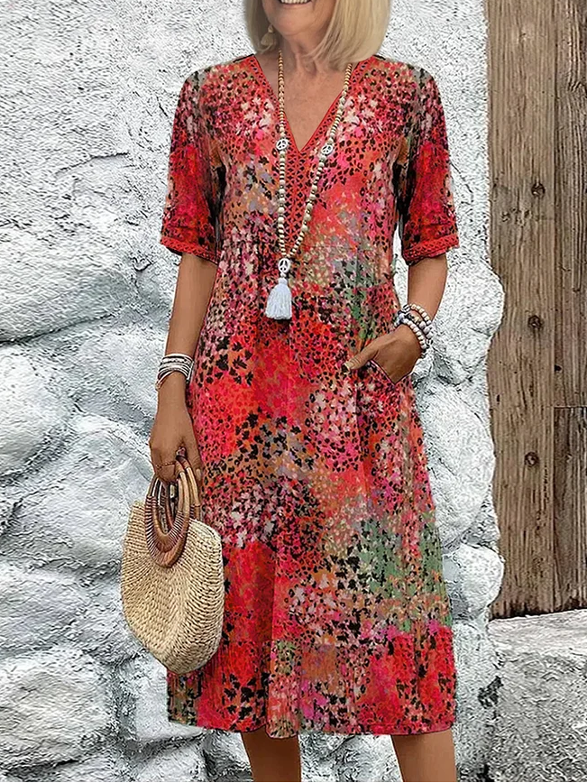 Sofia | Elegant Floral Midi Dress with Tummy Coverage