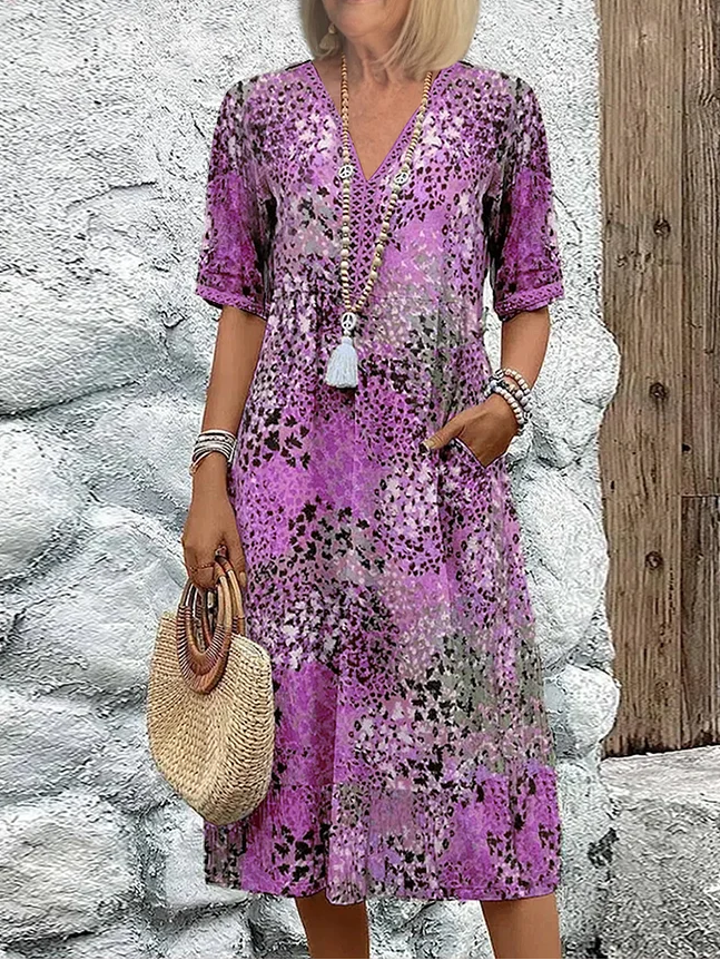 Sofia | Elegant Floral Midi Dress with Tummy Coverage