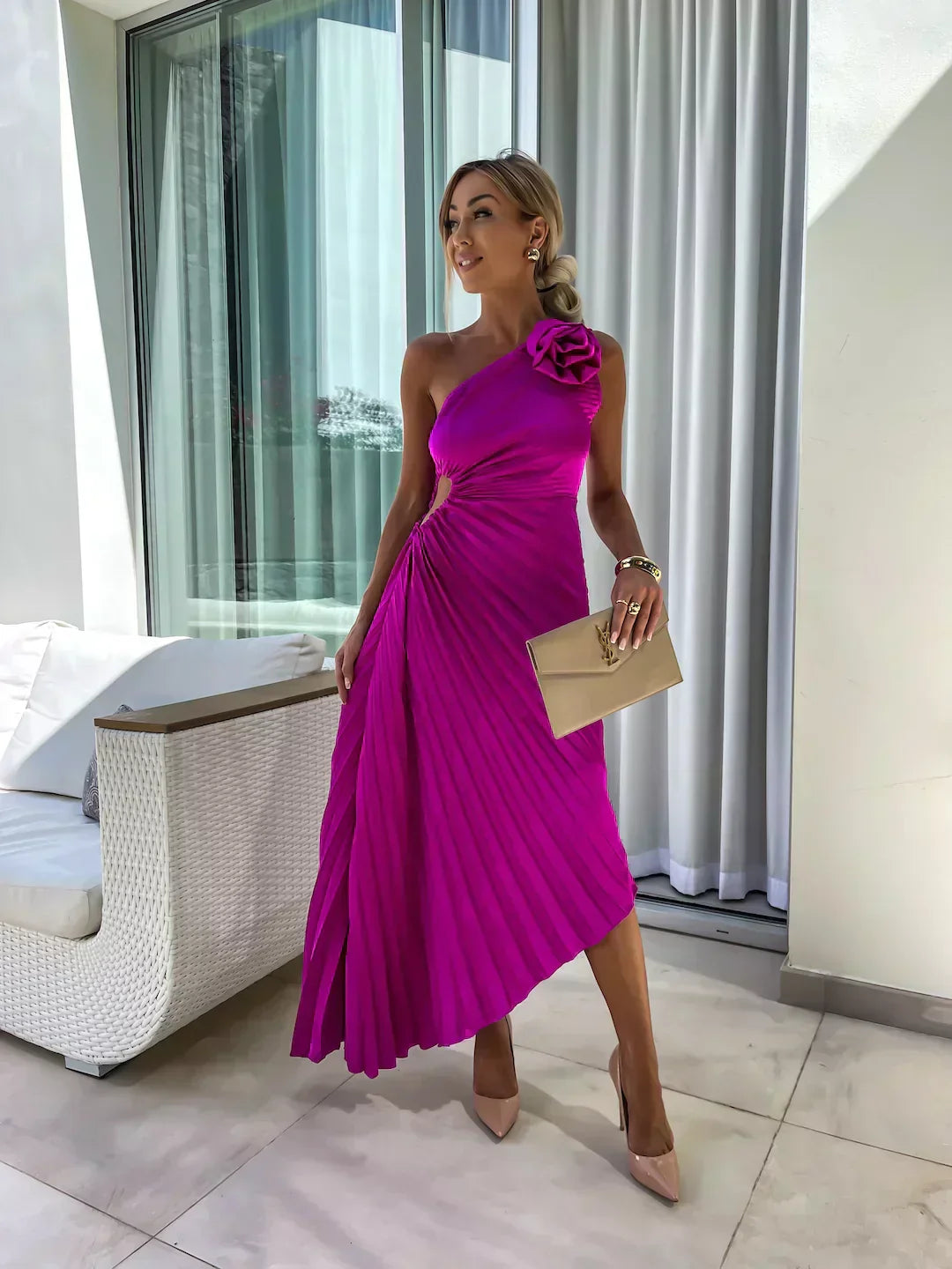 Mandy | Women's Pleated Wedding Guest Midi Dress
