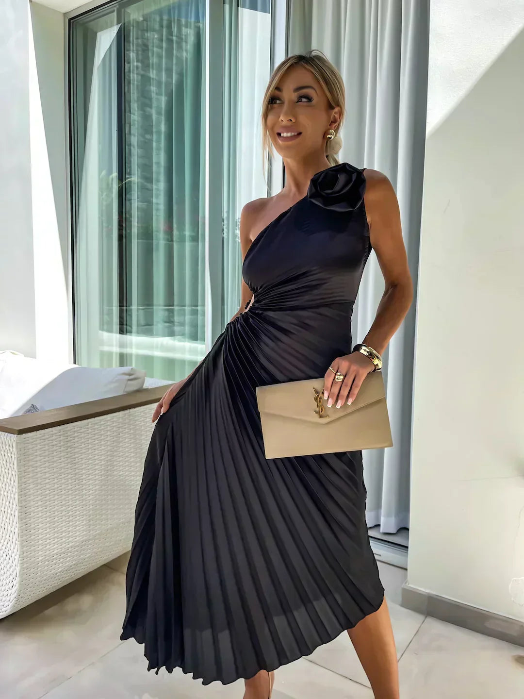Mandy | Women's Pleated Wedding Guest Midi Dress